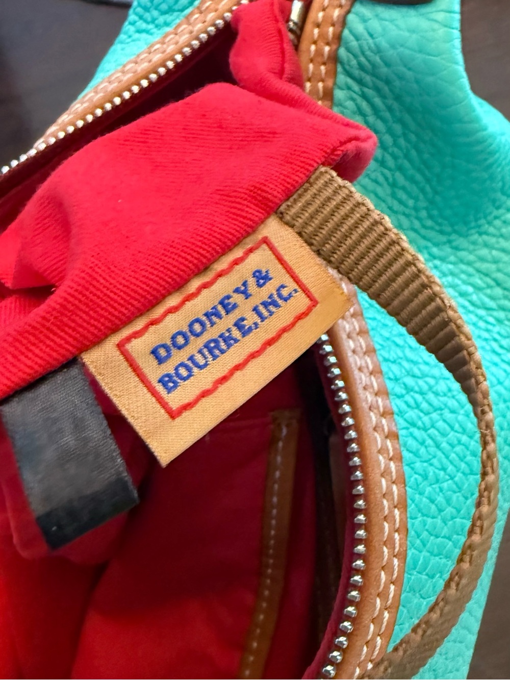 Dooney & Bourke Turquoise Pebbled Leather Shoulder Hobo bag w/ Tan Trim Tassel - Picture 12 of 16